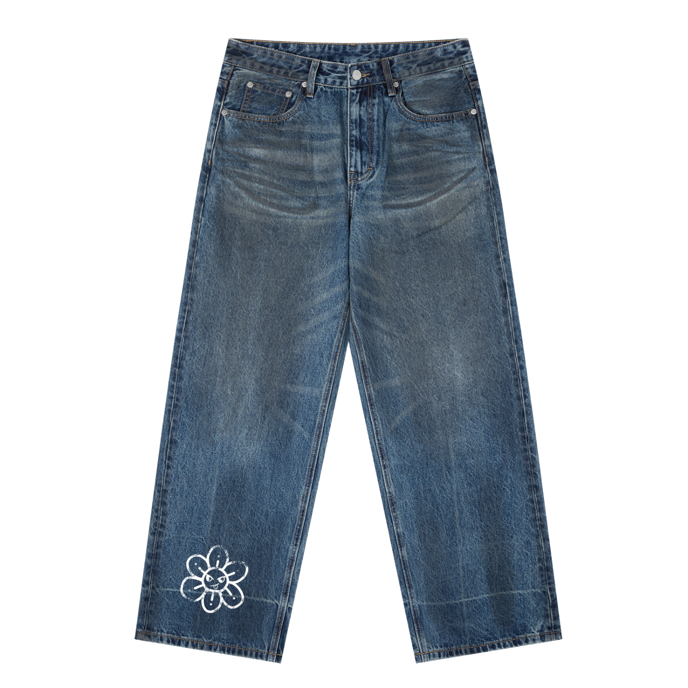 Vintage Wash Baggy Denim Jeans
