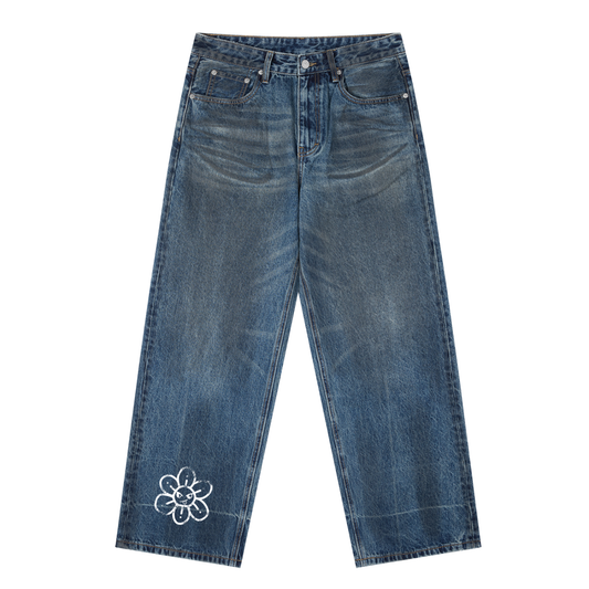 Vintage Wash Baggy Denim Jeans